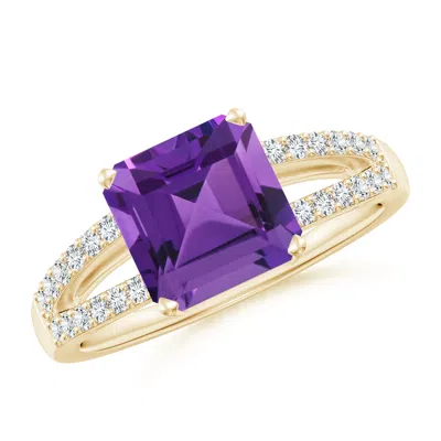 Angara Solitaire Emerald-cut Amethyst Split Shank Ring In Gold