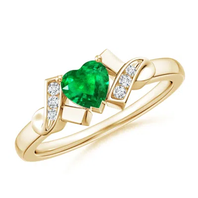Angara Solitaire Emerald Heart Engagement Ring With Diamond Accents In Gold