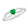 Angara Solitaire Emerald Heart Promise Ring With Diamond Accents In White Gold/rich Medium Green