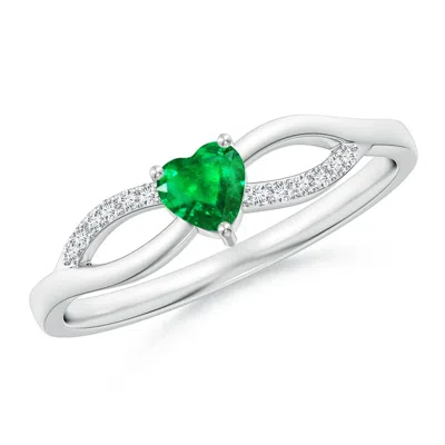 Angara Solitaire Emerald Heart Promise Ring With Diamond Accents In Metallic