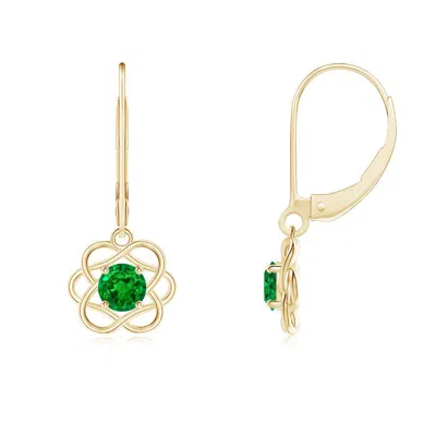 Angara Solitaire Emerald Intertwined Flower Dangle Earrings In Green