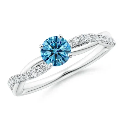 Angara Solitaire Fancy Intense Blue Diamond Twist Shank Engagement Ring With Accents In Metallic