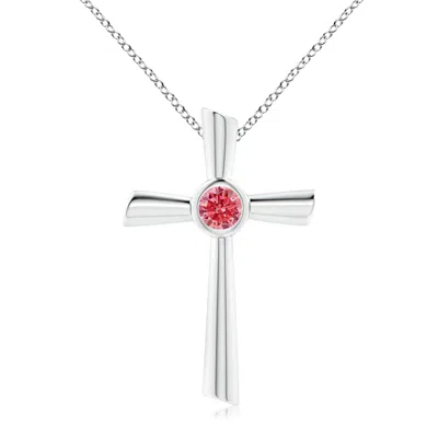 Angara Solitaire Fancy Intense Pink Diamond Cross Pendant In Metallic