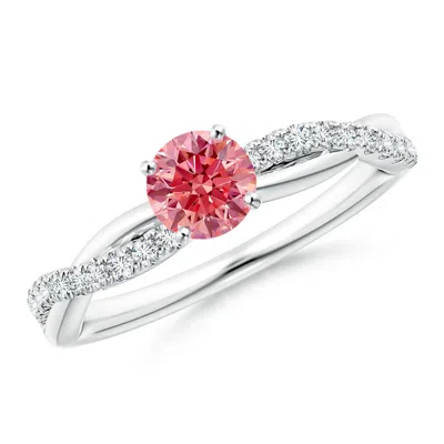 Angara Solitaire Fancy Intense Pink Diamond Twist Shank Engagement Ring With Accents