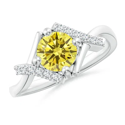 Angara Solitaire Fancy Intense Yellow Diamond Bypass Promise Ring With Accents In Metallic