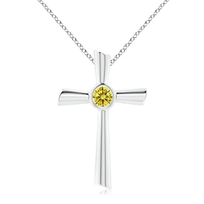 Angara Solitaire Fancy Intense Yellow Diamond Cross Pendant In Metallic
