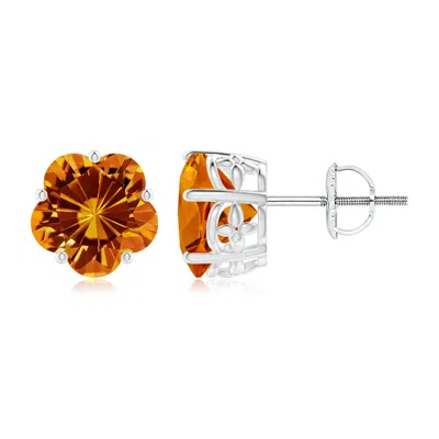 Angara Solitaire Five-petal Flower Citrine Stud Earrings In Orange