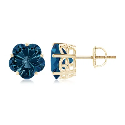 Angara Solitaire Five-petal Flower London Blue Topaz Stud Earrings