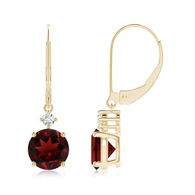 Angara Solitaire Garnet Dangle Earrings With Diamond