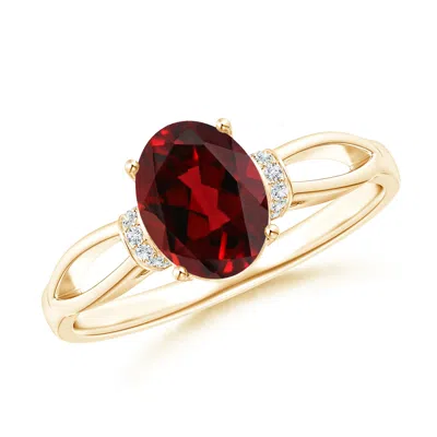Angara Solitaire Garnet Split Shank Ring With Diamonds In Gold