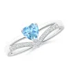 Angara Solitaire Heart Aquamarine And Diamond Chevron Ring In White Gold/swiss Blue