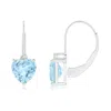 Angara Solitaire Heart Aquamarine And Diamond Leverback Earrings In White Gold/light Swiss Blue