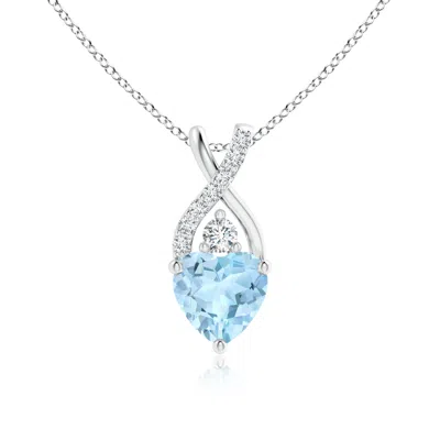 Angara Solitaire Heart Aquamarine Pendant With Twisted Diamond Bale In Blue