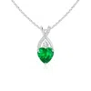 Angara Solitaire Heart Emerald Pendant With Twisted Diamond Bale In White Gold/rich Medium Green