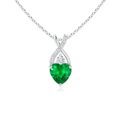 Angara Solitaire Heart Emerald Pendant With Twisted Diamond Bale In Green