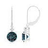 Angara Solitaire Lab-grown Alexandrite Dangle Earrings In White Gold/bluish Green Changing To Brownish Or Pinkish Purple