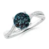 Angara Solitaire Lab-grown Alexandrite Twisted Split Shank Ring In White Gold/bluish Green Changing To Brownish Or Pinkish Purple