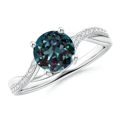 Angara Solitaire Lab-grown Alexandrite Twisted Split Shank Ring In Blue