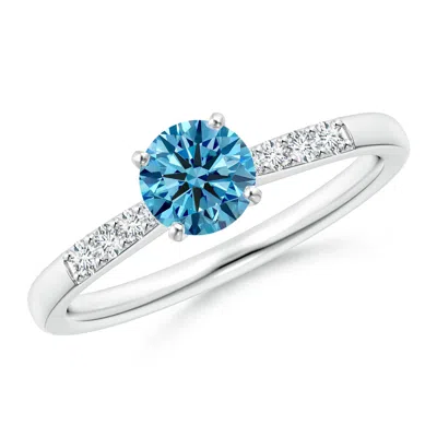 Angara Solitaire Lab-grown Fancy Intense Blue Diamond Tapered Shank Engagement Ring With Accents In Metallic