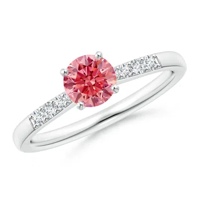Angara Solitaire Lab-grown Fancy Intense Pink Diamond Tapered Shank Engagement Ring With Accents In Metallic