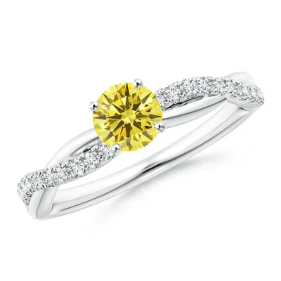 Angara Solitaire Lab-grown Fancy Intense Yellow Diamond Twist Shank Engagement Ring With Accents In Metallic