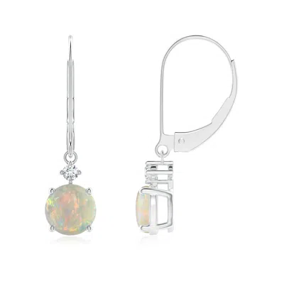 Angara Solitaire Opal Dangle Earrings With Diamond In Metallic