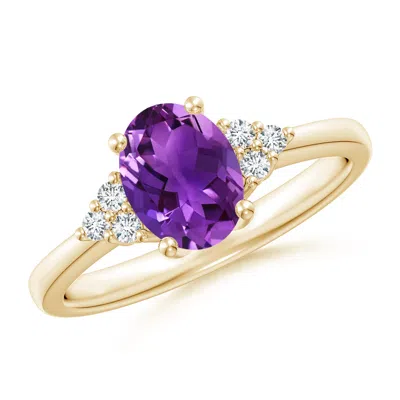 Angara Solitaire Oval Amethyst Ring With Trio Diamond Accents In Gold