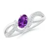 Angara Solitaire Oval Amethyst Twisted Ribbon Ring With Pave Diamond Accents In White Gold/dark Purple