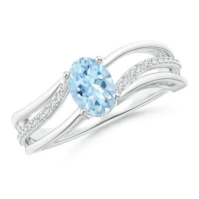Angara Solitaire Oval Aquamarine Bypass Ring With Diamond Accents In Metallic