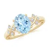 Angara Solitaire Oval Aquamarine Criss Cross Ring With Diamonds In Yellow Gold/light Swiss Blue