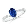 Angara Solitaire Oval Blue Sapphire Bypass Ring With Pave Diamonds In White Gold/medium To Rich Blue