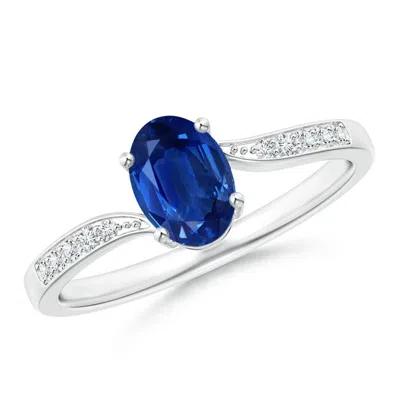 Angara Solitaire Oval Blue Sapphire Bypass Ring With Pave Diamonds In Metallic