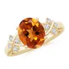 Angara Solitaire Oval Citrine Criss Cross Ring With Diamonds In Yellow Gold/deep Golden
