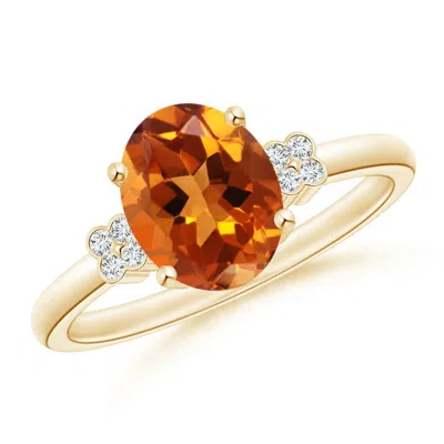Angara Solitaire Oval Citrine Ring With Diamond Floral Accent In Gold