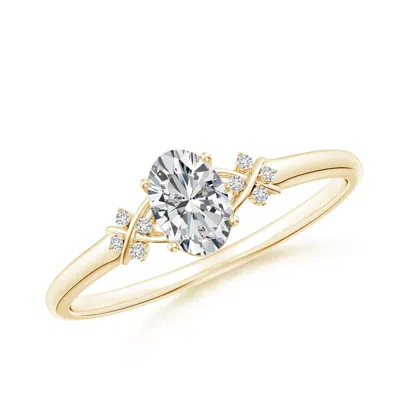 Angara Solitaire Oval Diamond Criss Cross Ring With Diamonds In Gold