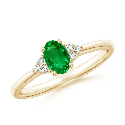 Angara Solitaire Oval Emerald Ring With Trio Diamond Accents In Gold