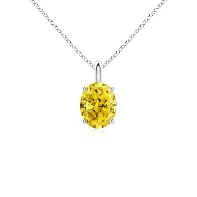 Angara Solitaire Oval Fancy Intense Yellow Diamond Classic Pendant In White Gold/fancy Intense
