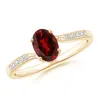 Angara Solitaire Oval Garnet Bypass Ring With Pave Diamonds In Yellow Gold/rich Red
