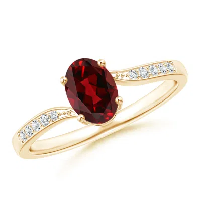 Angara Solitaire Oval Garnet Bypass Ring With Pave Diamonds In Gold