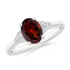 Angara Solitaire Oval Garnet Ring With Trio Diamond Accents In White Gold/medium Red