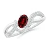 Angara Solitaire Oval Garnet Twisted Ribbon Ring With Pave Diamond Accents In White Gold/rich Red