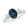 Angara Solitaire Oval Lab-grown Alexandrite Criss Cross Ring With Diamonds In White Gold/bluish Green Changing To Brownish Or Pinkish Purple