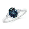 Angara Solitaire Oval Lab-grown Alexandrite Ring With Trio Diamond Accents In White Gold/bluish Green Changing To Brownish Or Pinkish Purple