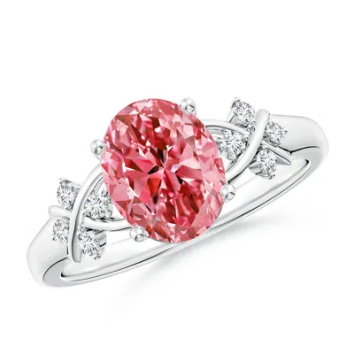 Angara Solitaire Oval Lab-grown Fancy Intense Pink Diamond Criss Cross Ring In Metallic