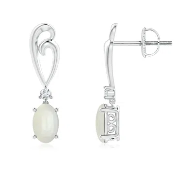 Angara Solitaire Oval Moonstone Swirl Drop Earrings With Diamond In Metallic