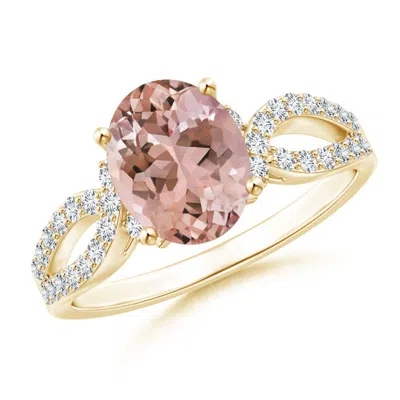 Angara Solitaire Oval Morganite And Diamond Crossover Ring In Gold