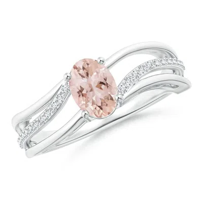 Angara Solitaire Oval Morganite Bypass Ring With Diamond Accents In Metallic