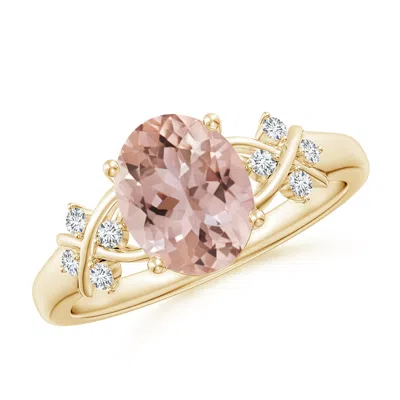 Angara Solitaire Oval Morganite Criss Cross Ring With Diamonds In Gold