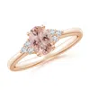 Angara Solitaire Oval Morganite Ring With Trio Diamond Accents