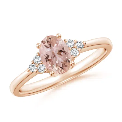 Angara Solitaire Oval Morganite Ring With Trio Diamond Accents